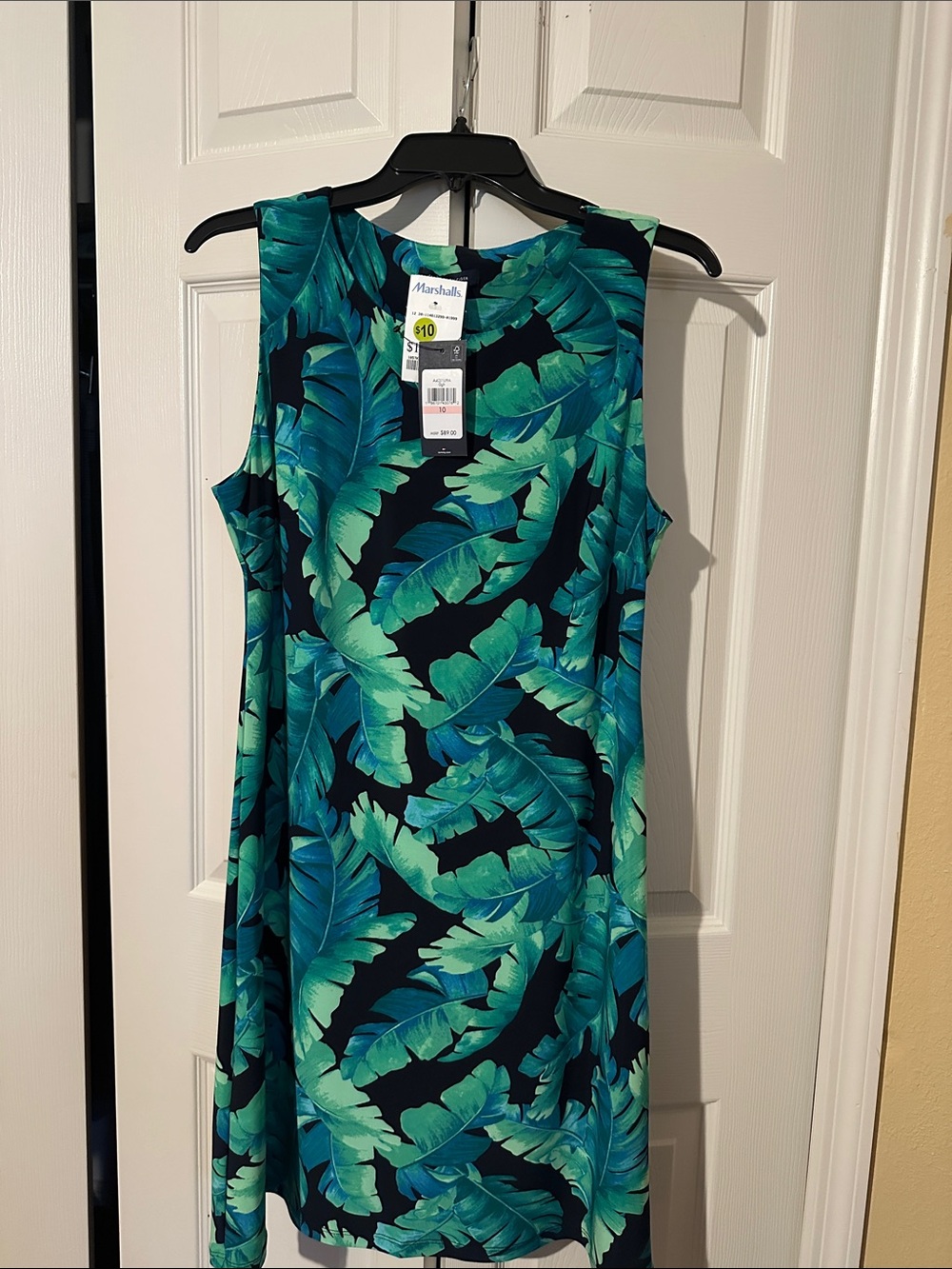 Tommy Hilfiger Green and Teal Tropical Leaf Sleeveless Dress